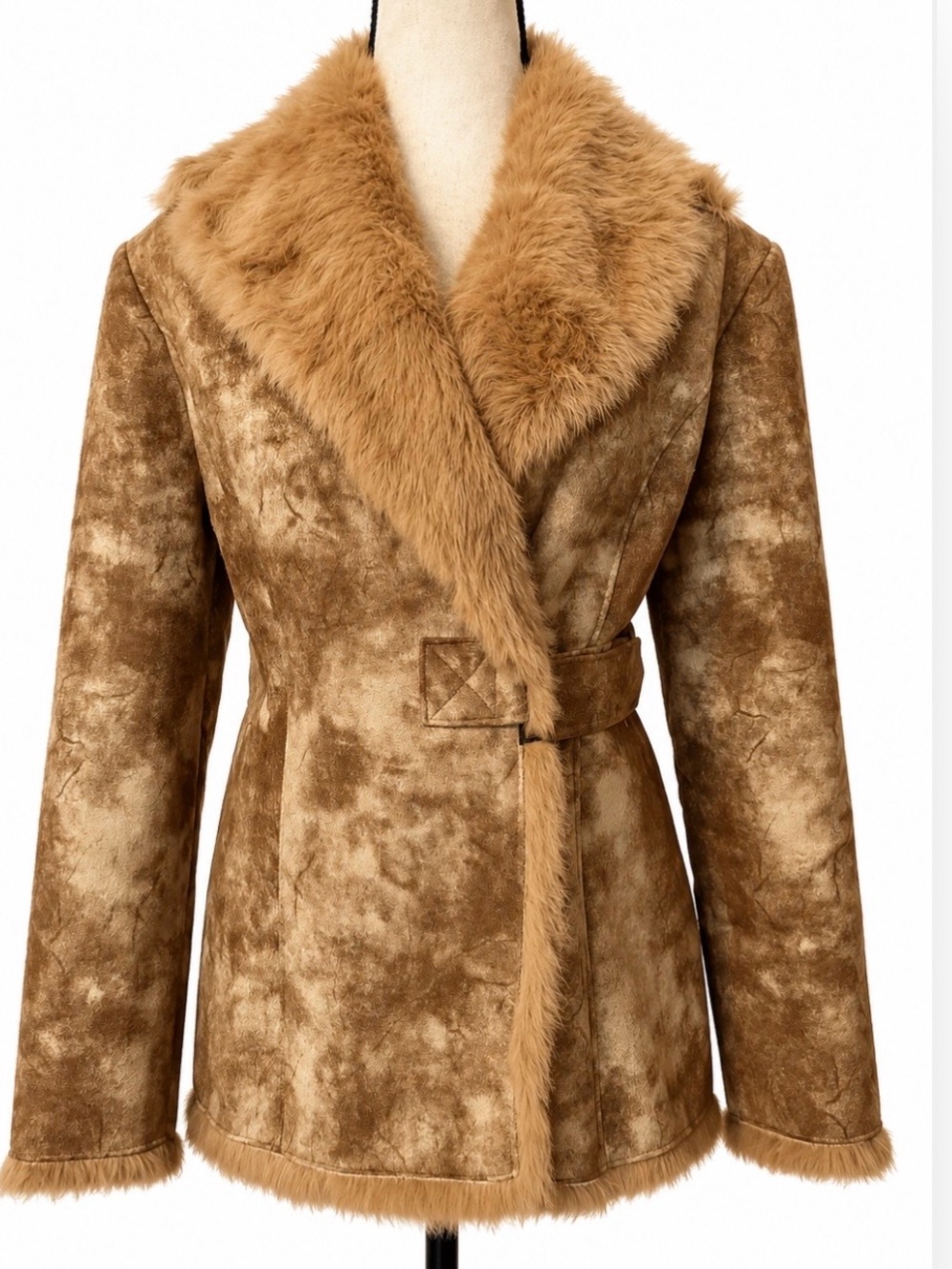 Nicefuler Faux Shearling Penny Lane Coat Distressed Faux Fur Grunge Jacket L